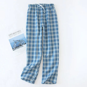 Riolio Men's Cotton Gauze Trousers Plaid Knitted Sleep Pants Woman Pajamas Pants Bottoms Sleepwear Short for Couples Pijama Hombre